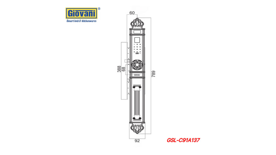 Kích thước của khóa cửa thông minh GSL-C91A137