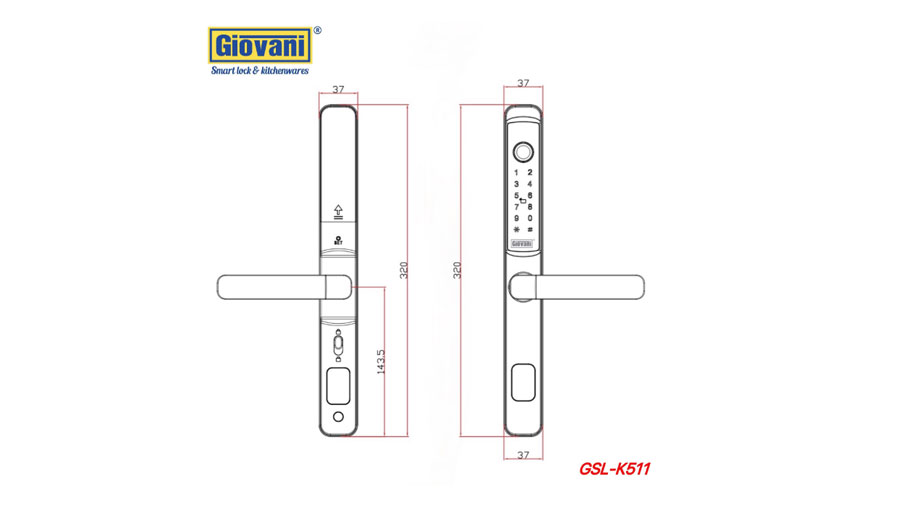 Kích thước của khóa cửa thông minh GSL-K511B