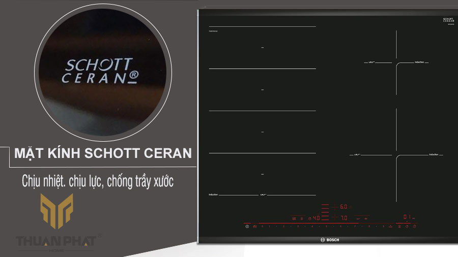 Bếp từ Bosch PXE675DC1E sử dụng mặt kính cao cấp của Schott Ceran